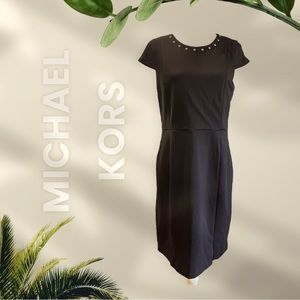 MICHAEL Michael Kors Gold Stud Accent Black Dress Cap Sleeves EUC Med